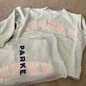 PARKE Women's Gray Sweatshirt with Pink Lettering